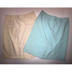 TWO!! J G Hook Skirts Womens Size 6P Beige Light Blue‎ Knee Length Pleated